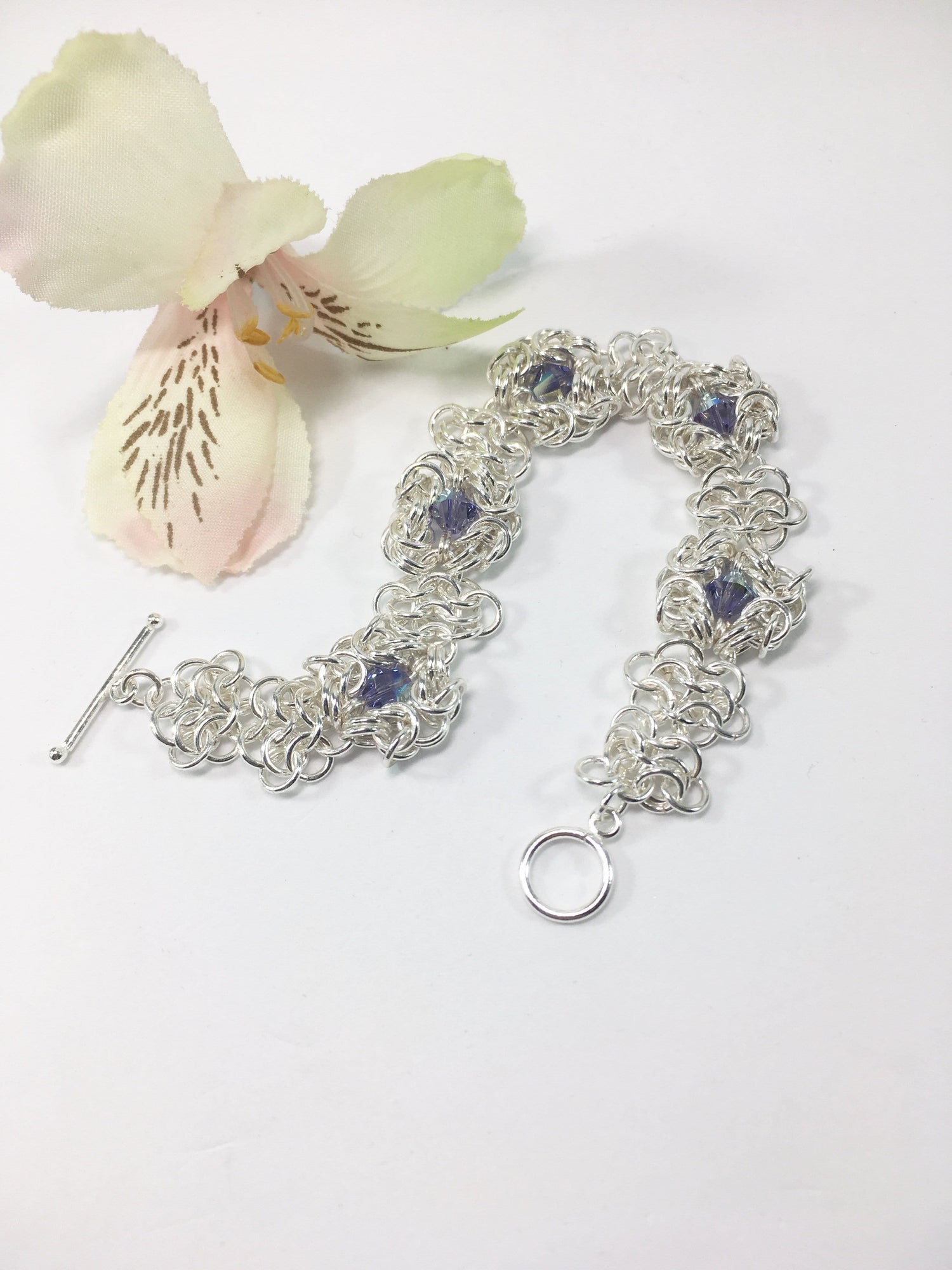 Handmade Chainmaille And Swarovski Crystal Elements Romanov Weave Bracelet | Jewelz Galore
