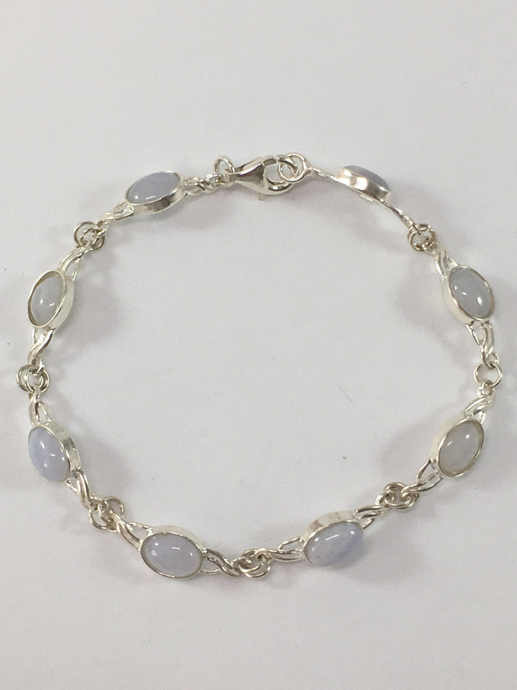 Handmade Sterling Silver Celtic Twist Blue Lace Agate Gemstone Bracelet | Jewelz Galore