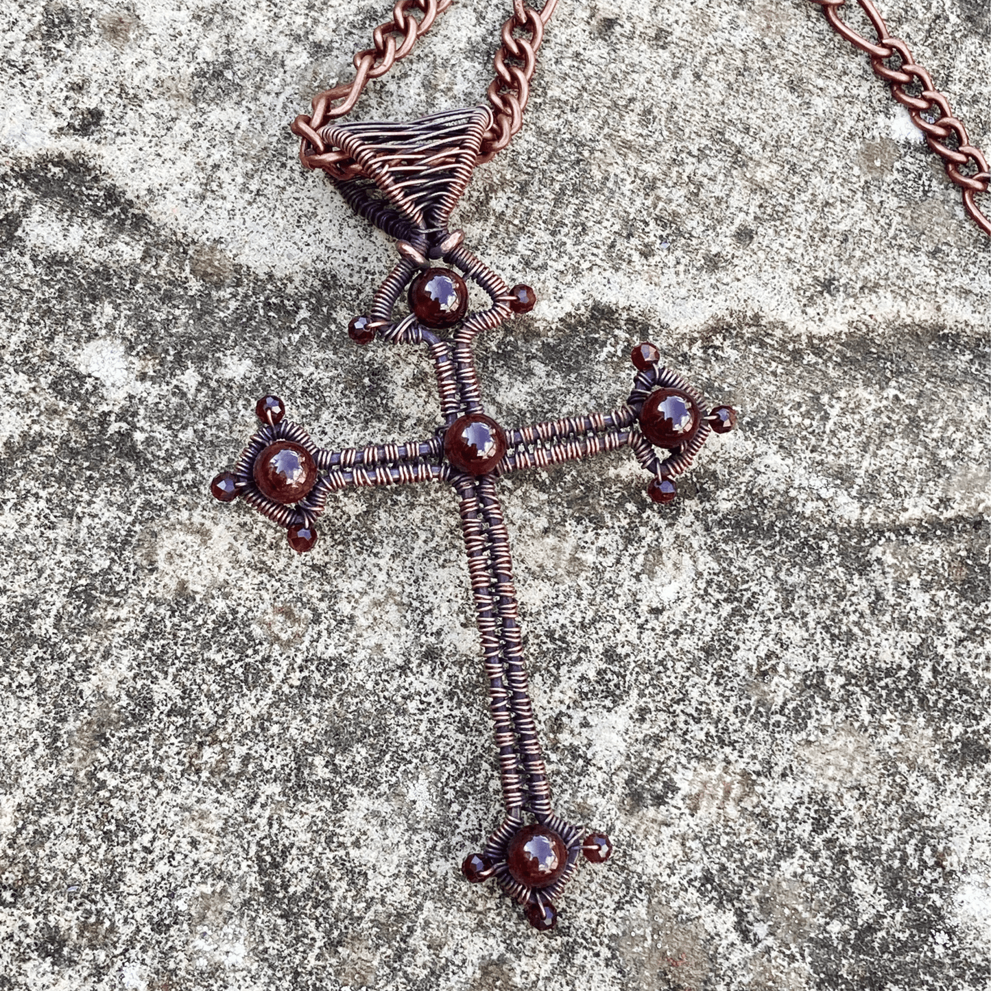 Pendant Garnet Copper Wire Wrapped Cross Pendant Jewelz Galore Garnet Copper Wire Wrapped Cross Pendant | Jewelz Galore | Jewellery 