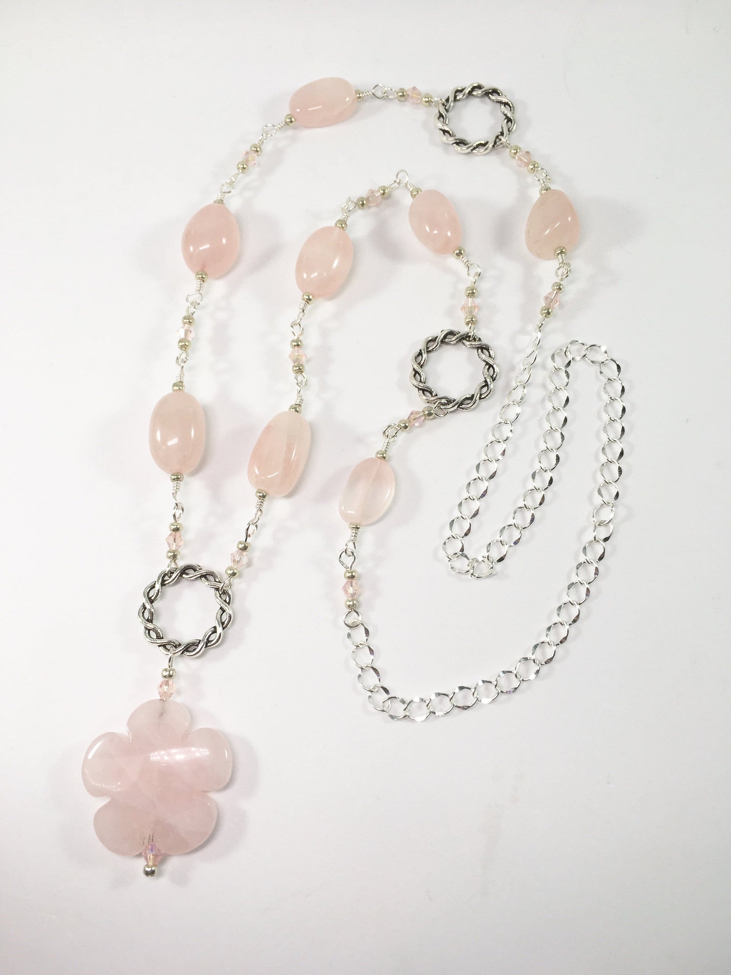 Rose Quartz Flower Necklace