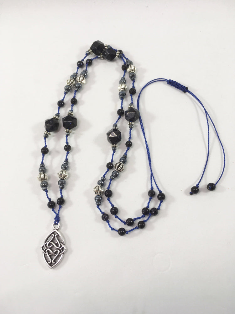 Handmade Celtic Knotted Blue Goldstone Beaded Necklace | Jewelz Galore