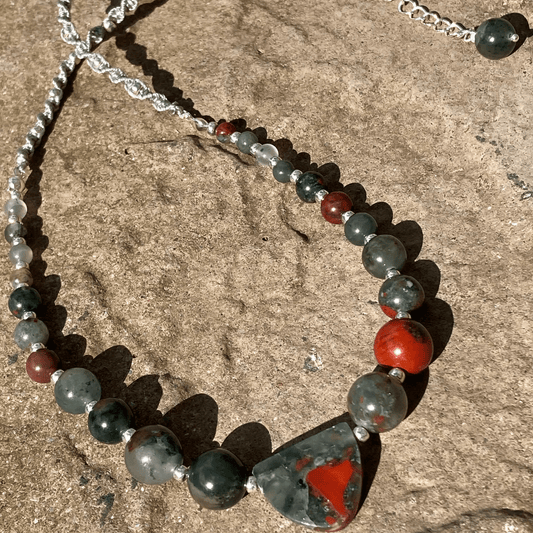 Handmade Bloodstone Gemstone Macrame Necklace By Jewelz Galore