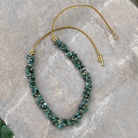 Handmade Emerald Chip Kumihimo Necklace
