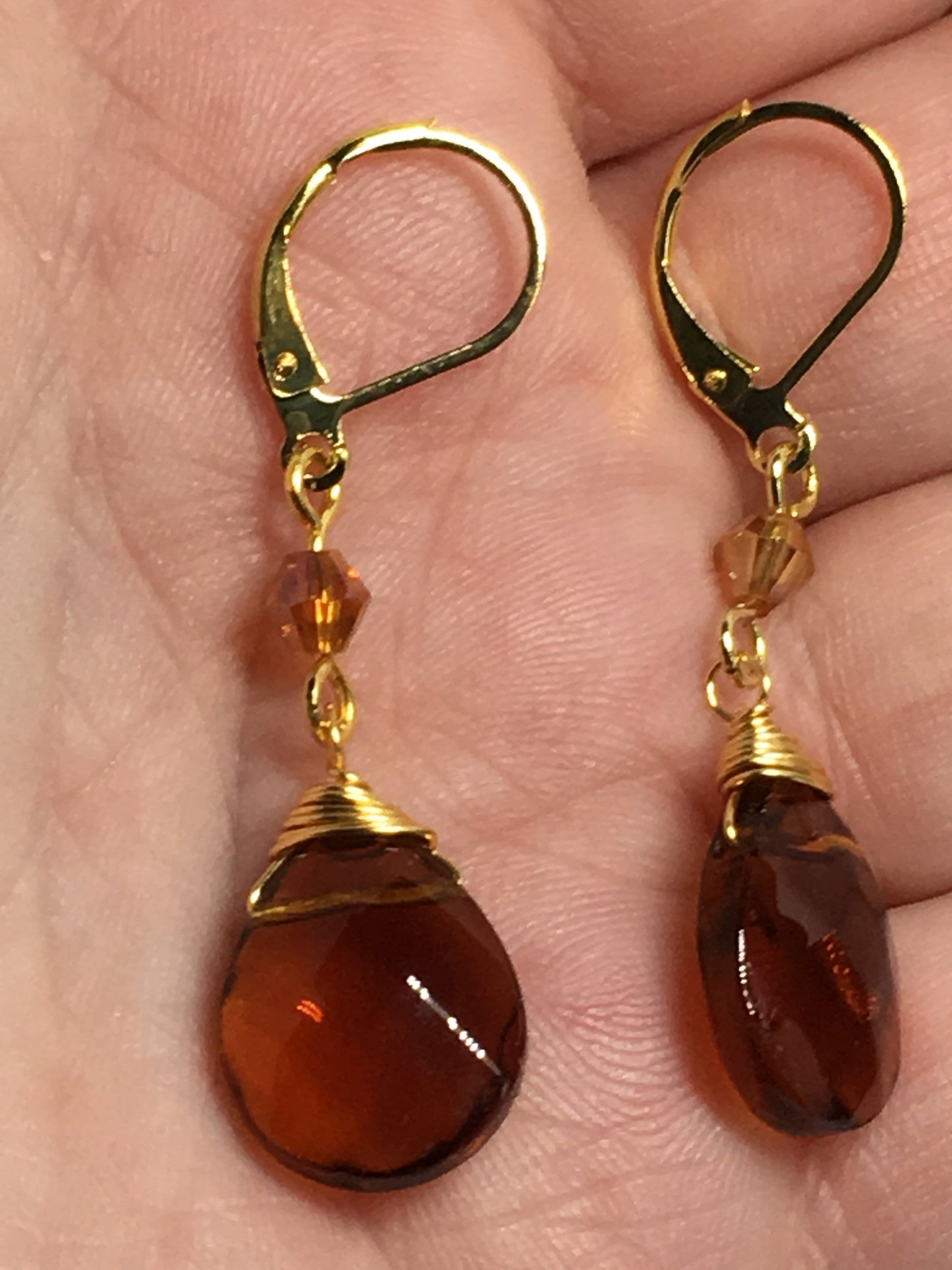 Handmade Glass Amber Briolette Drop Earrings