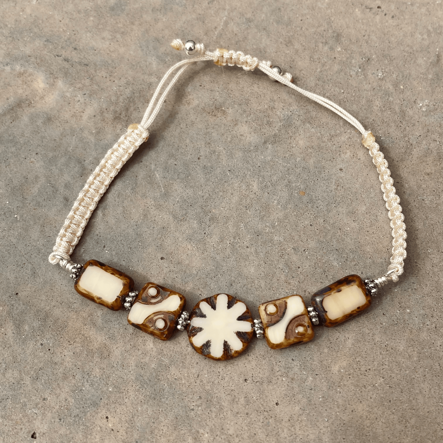 Handmade Adjustable Czech Beaded Macrame Bracelet