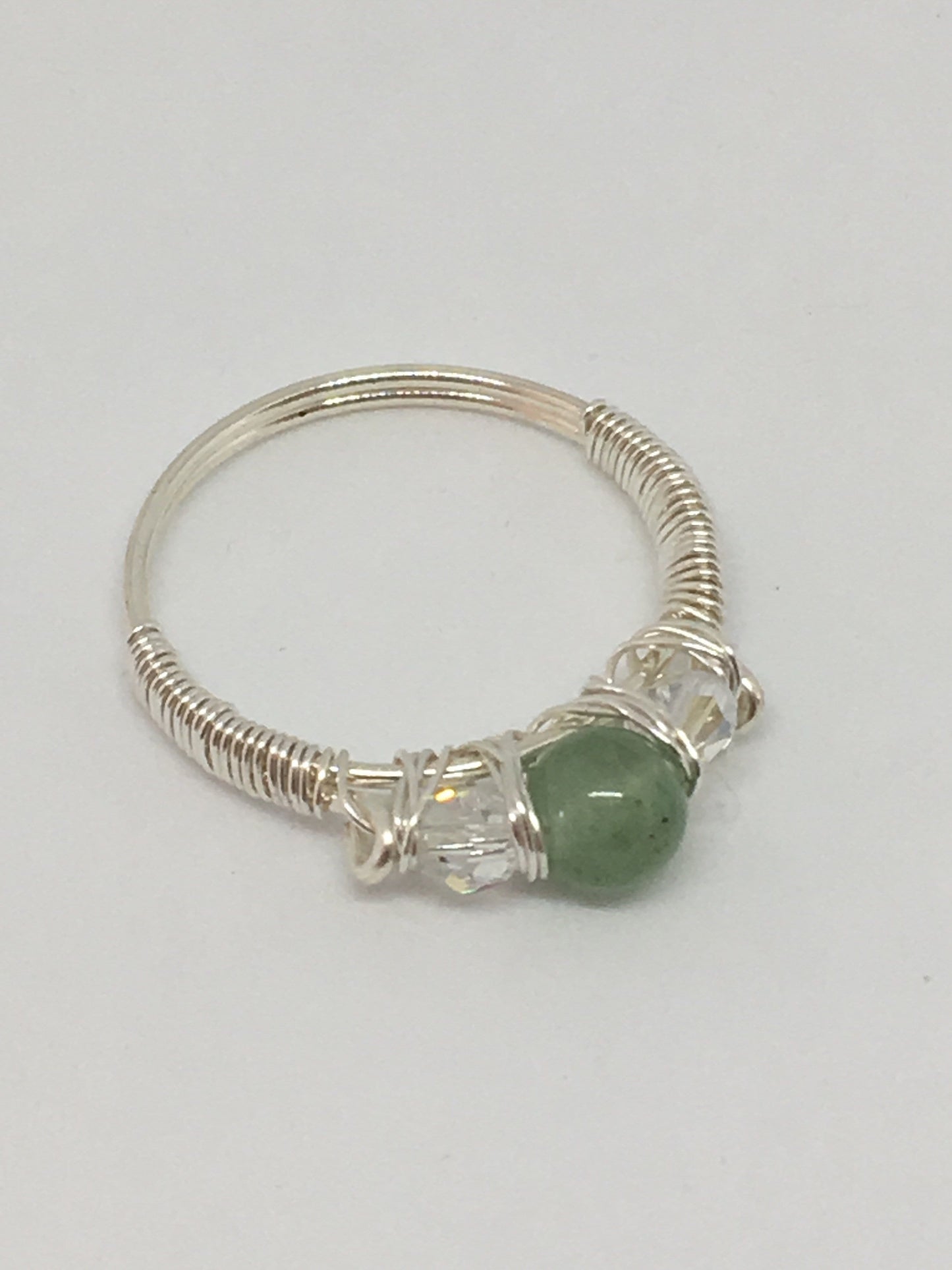 Rings T = 9 3/4 / Green Aventurine + Swarovski Wire Wrapped Gemstone Rings Jewelz Galore Wire Wrapped Gemstone Rings | Jewelz Galore | Jewellery In Cambridge