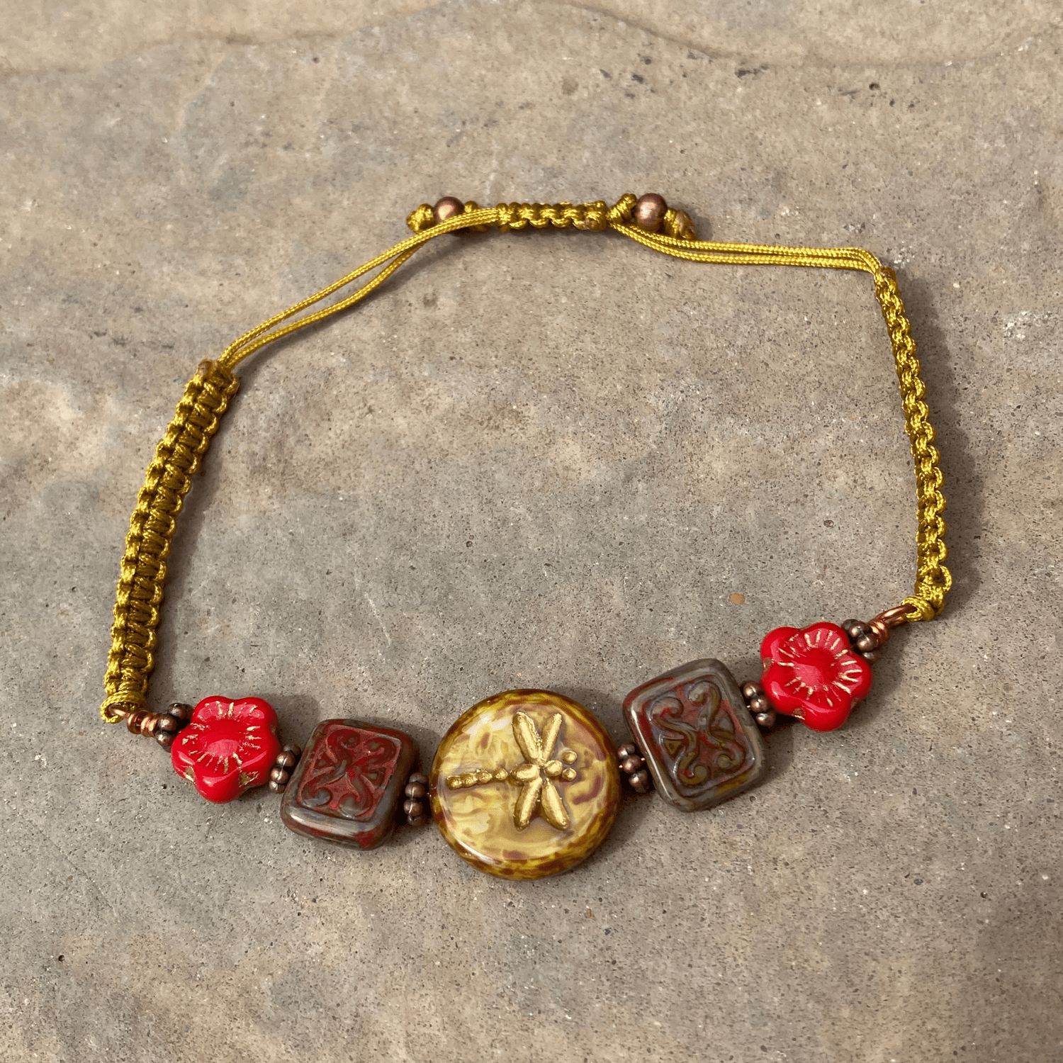 Handmade Adjustable Czech Beaded Macrame Bracelet