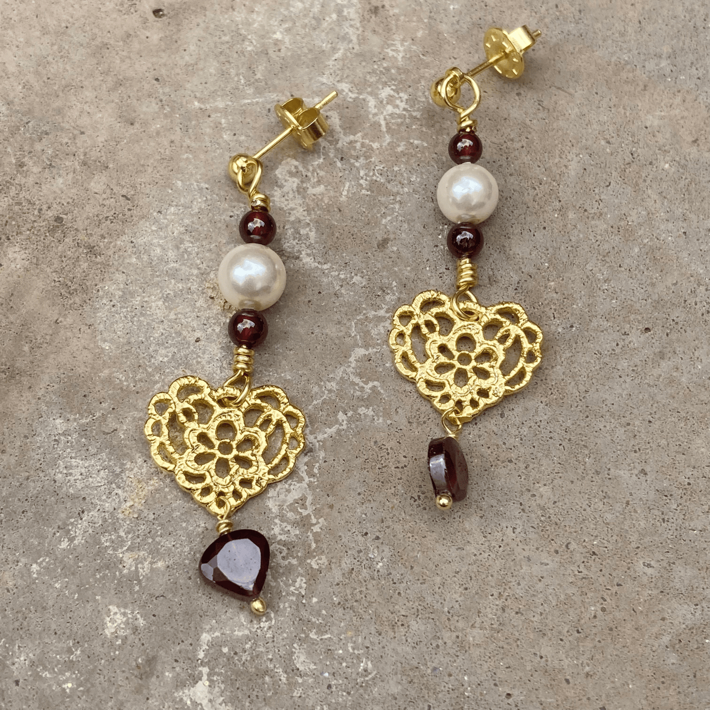 Earrings Garnet Heart Drop Stud Earrings Jewelz Galore Buy Garnet Heart Drop Stud Earrings | Jewelz Galore | Jewellery