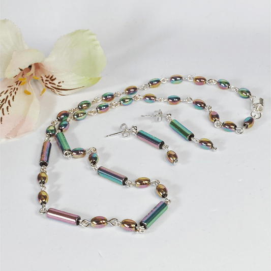 Handmade Pastel Rainbow Hematite Gemstone Necklace Set