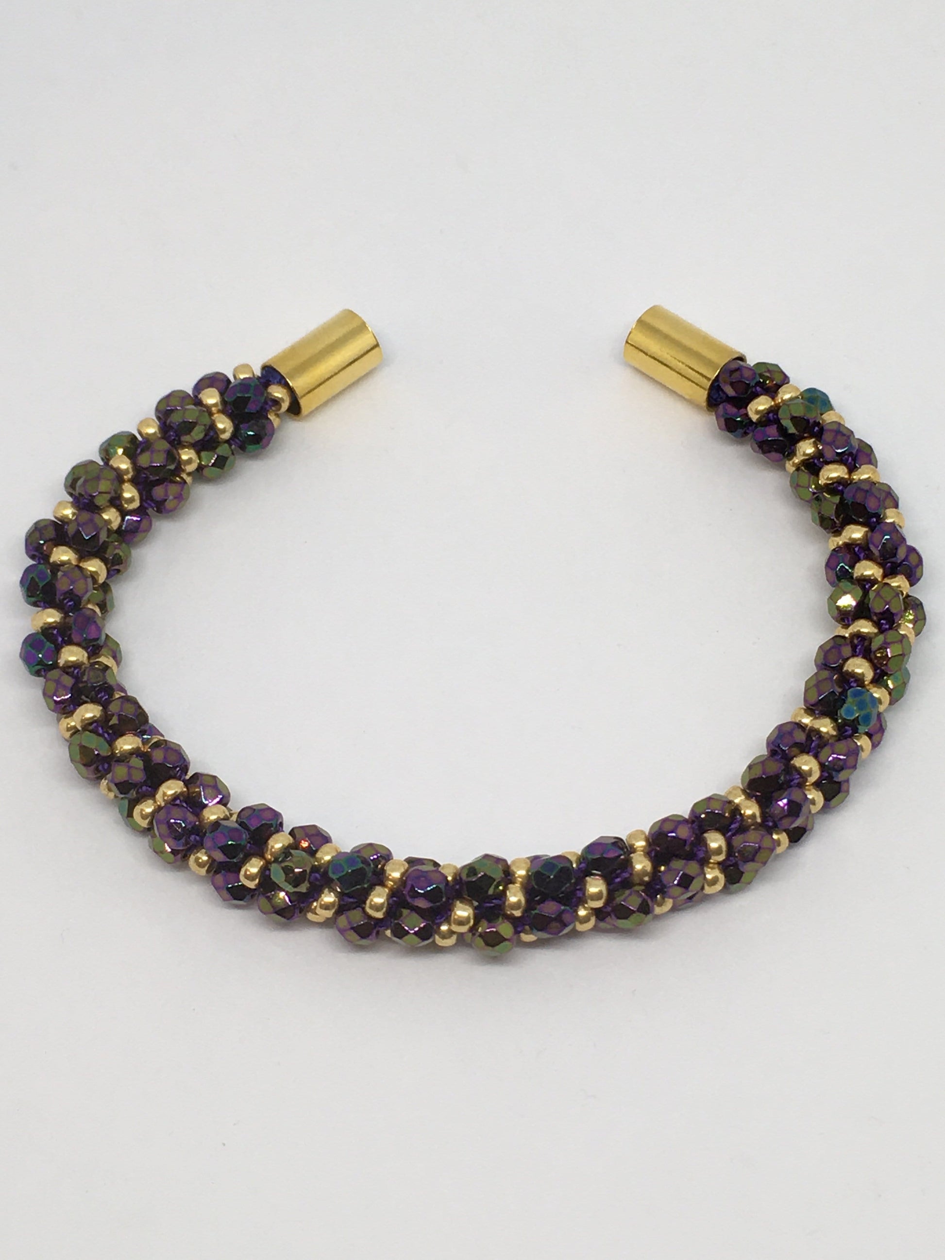 Bracelet Purple firepolished / 8" Slim Beaded Kumihimo Bracelet Jewelz Galore Bead Kumihimo Bracelet | Jewelz Galore | Handmade Jewellery Cambridge