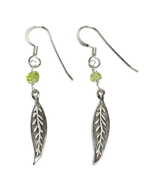 Sterling Silver And Peridot Leaf Earrings