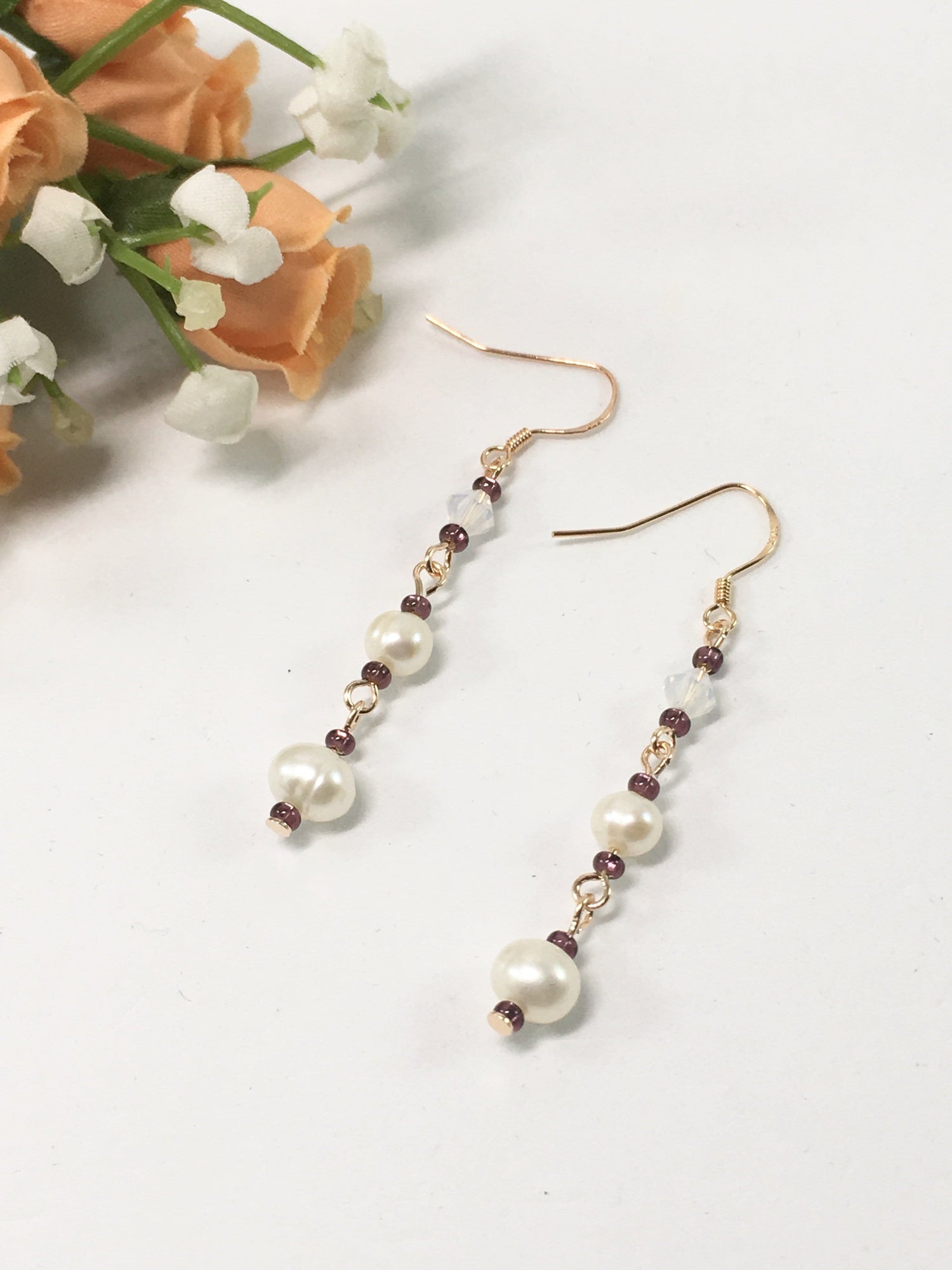 Rose Gold Sterling Silver Pearl Earrings