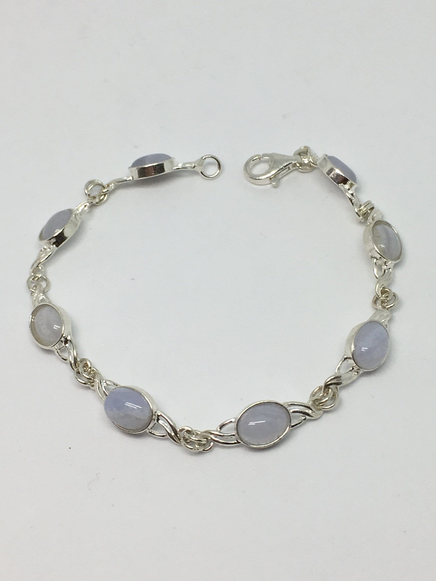 Handmade Sterling Silver Celtic Twist Blue Lace Agate Gemstone Bracelet | Jewelz Galore