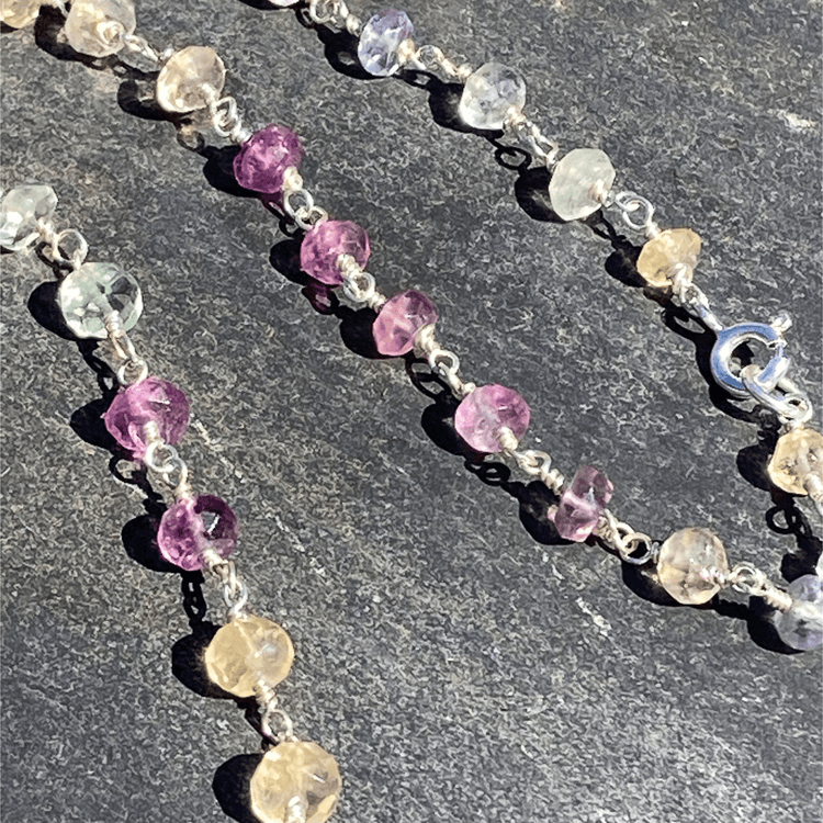 Handmade Fluorite Gemstone And Sterling Silver Floral Necklace