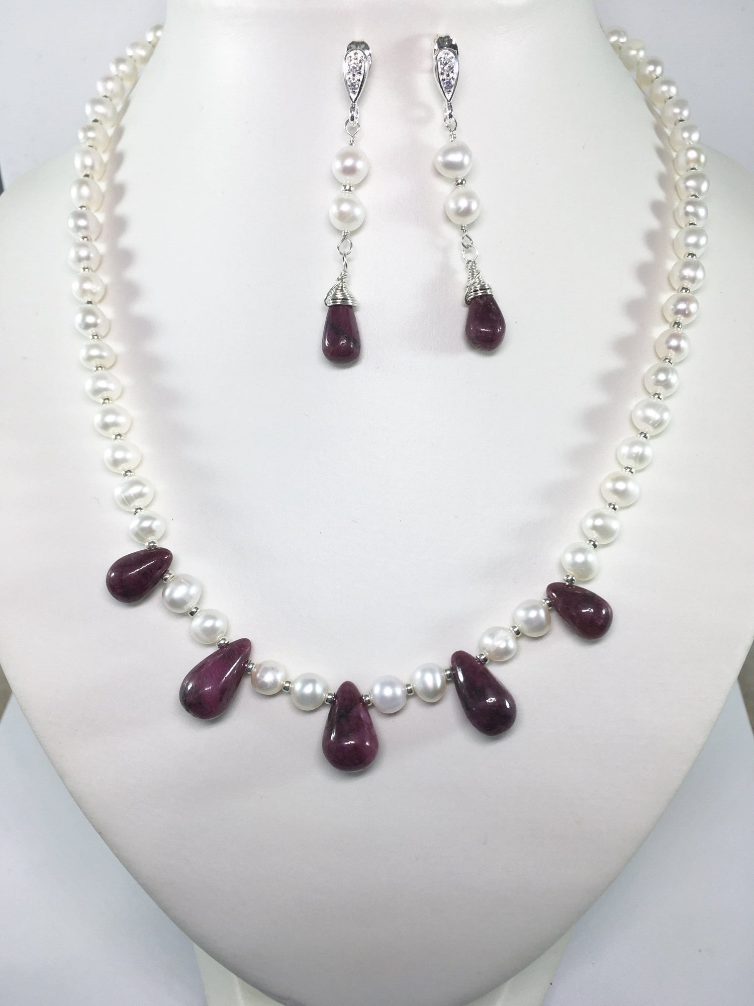 Ruby And Freshwater Pearl Bridal Necklace
