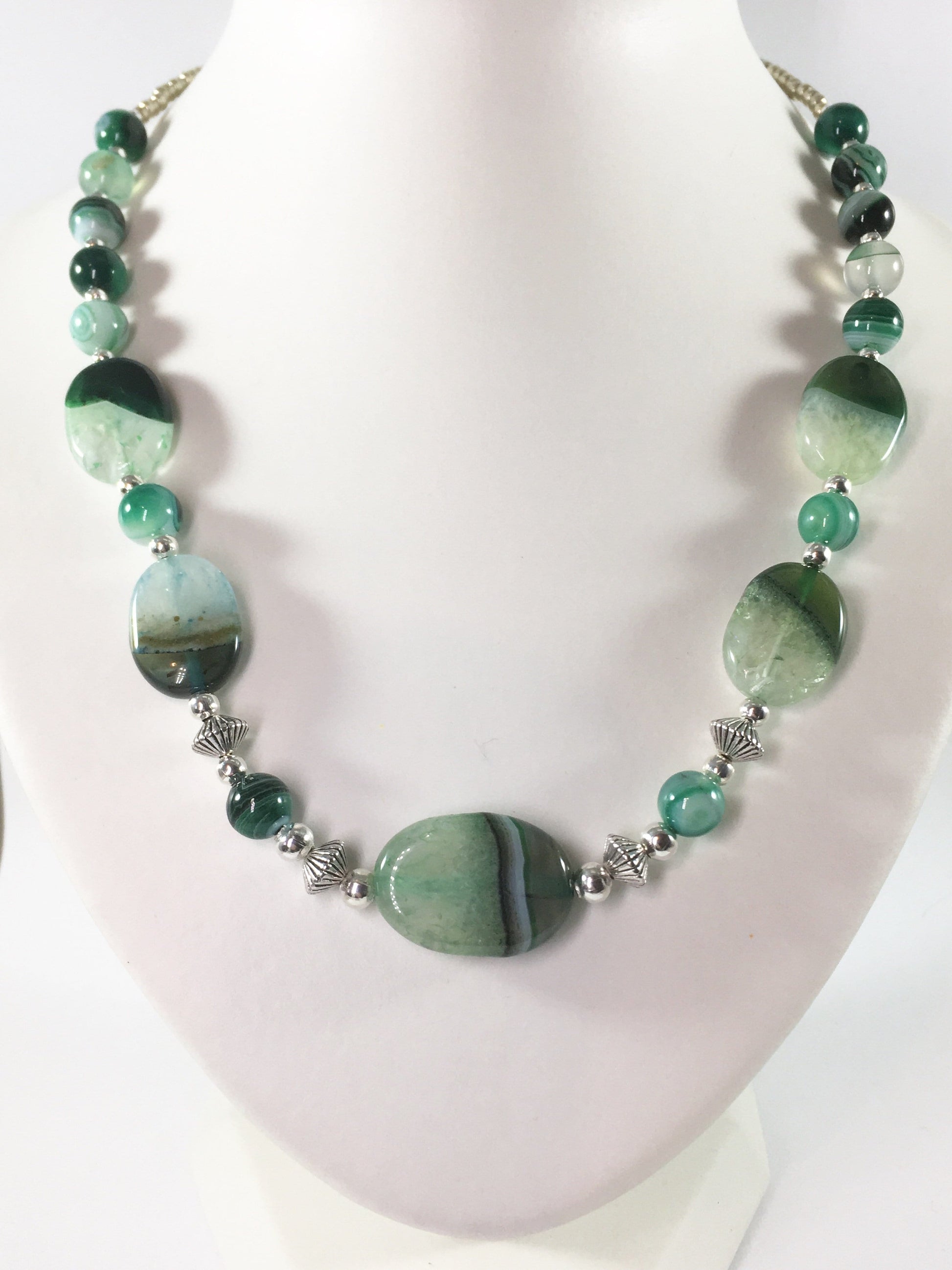 Necklace Green Striped Agate Necklace Jewelz Galore