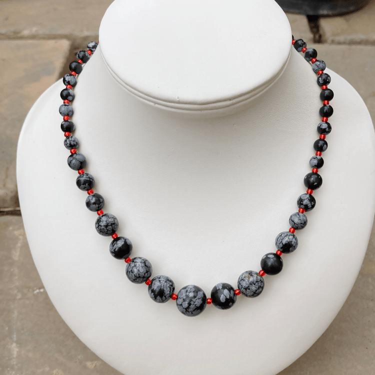 Handmade Snowflake Obsidian Gemstone Necklace 