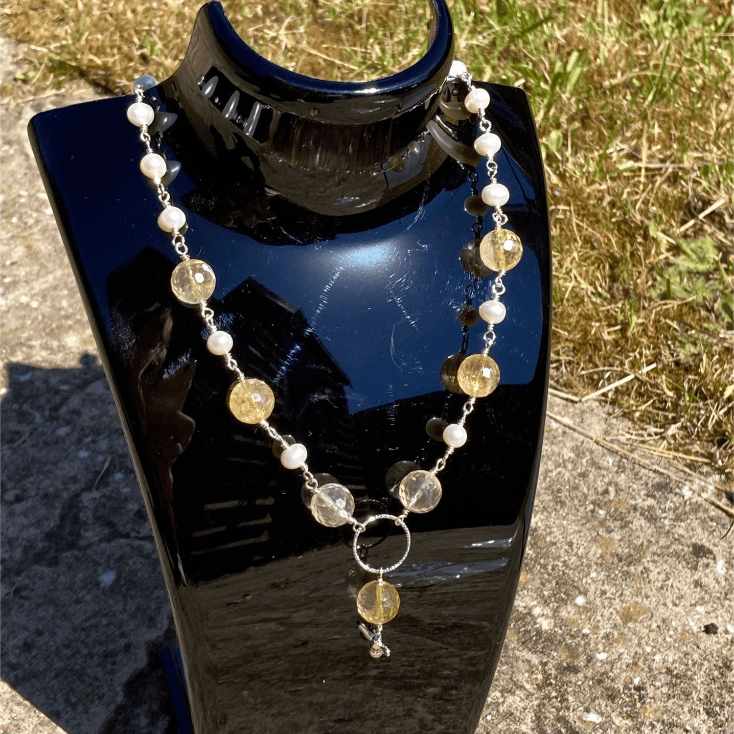 Citrine And Freshwater Pearl Gemstone Bee Necklace
