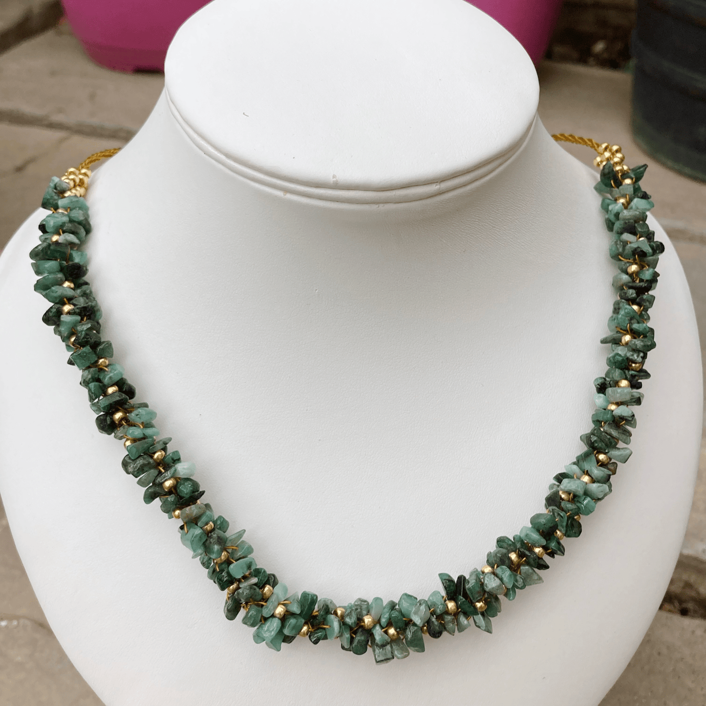 Handmade Emerald Chip Kumihimo Necklace