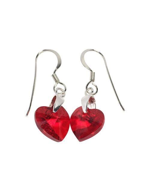 Handmade Sterling Silver Crystal Heart Earrings Siam | Jewelz Galore