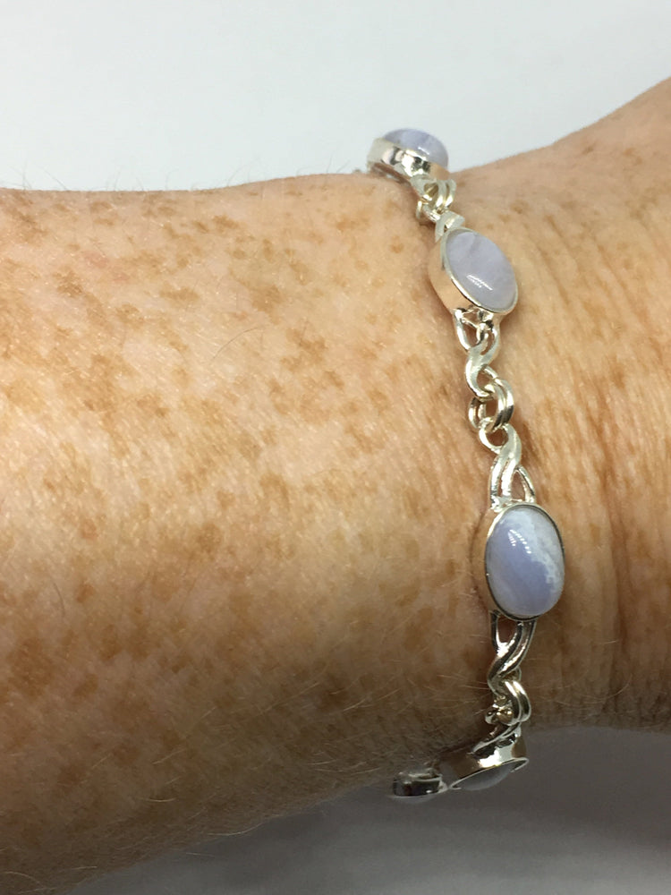 Handmade Sterling Silver Celtic Twist Blue Lace Agate Gemstone Bracelet | Jewelz Galore