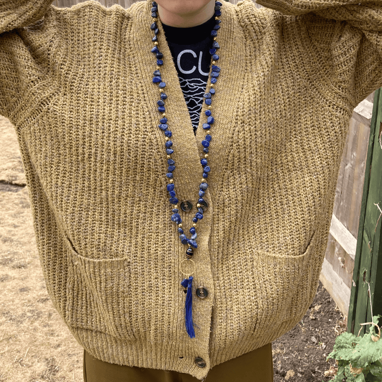 Handmade Lapis Lazuli And Hematite Gemstone Mala Yoga Style Necklace
