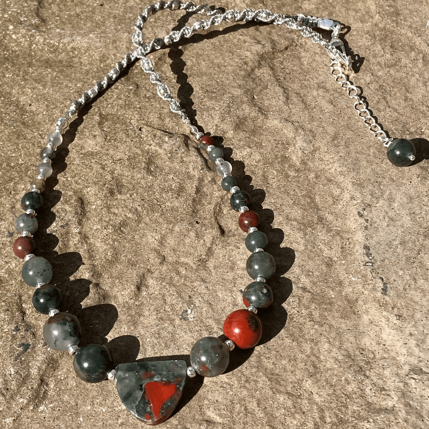Handmade Bloodstone Gemstone Macrame Necklace By Jewelz Galore