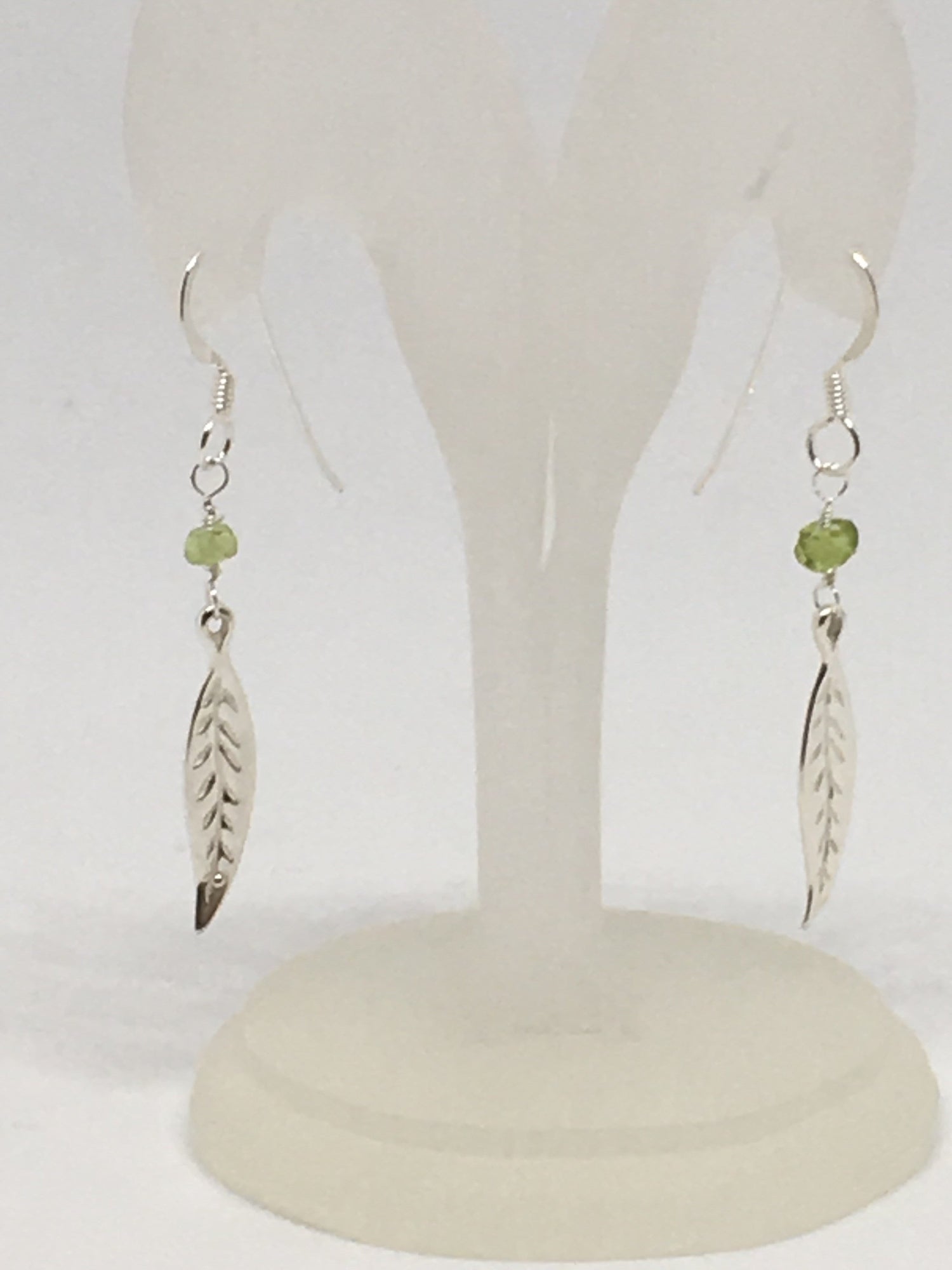 Sterling Silver And Peridot Leaf Earrings