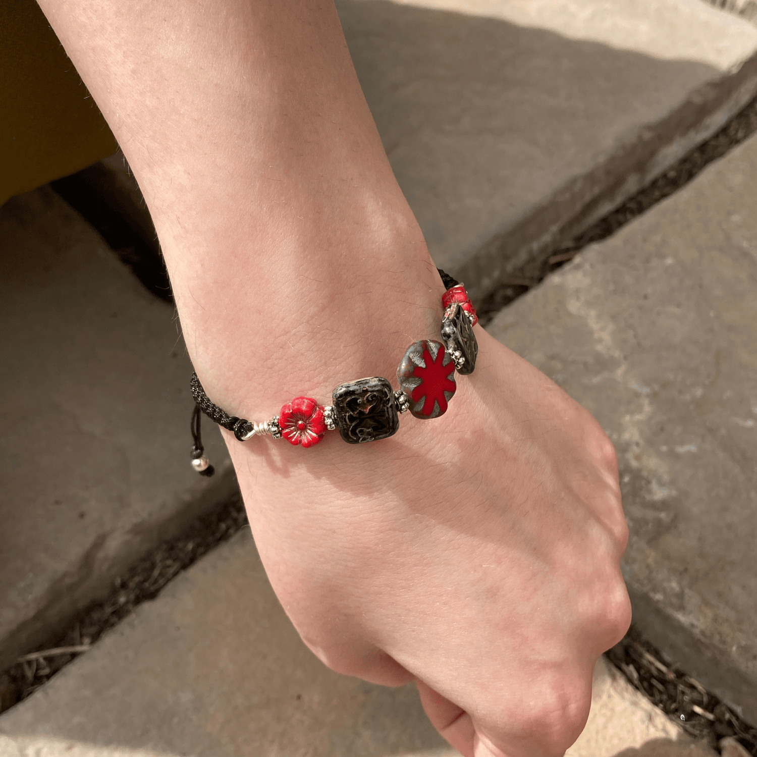Handmade Adjustable Czech Beaded Macrame Bracelet