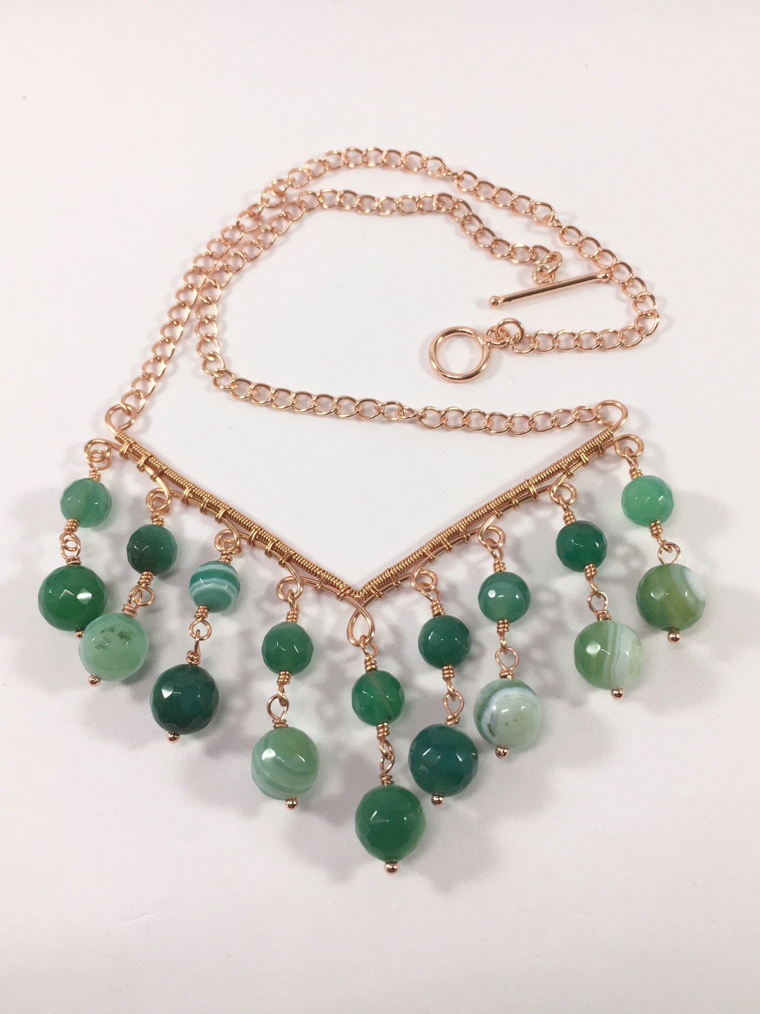 Green Striped Agate Chandelier Gemstone Necklace