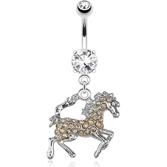 Horse CZ Belly Navel Bar