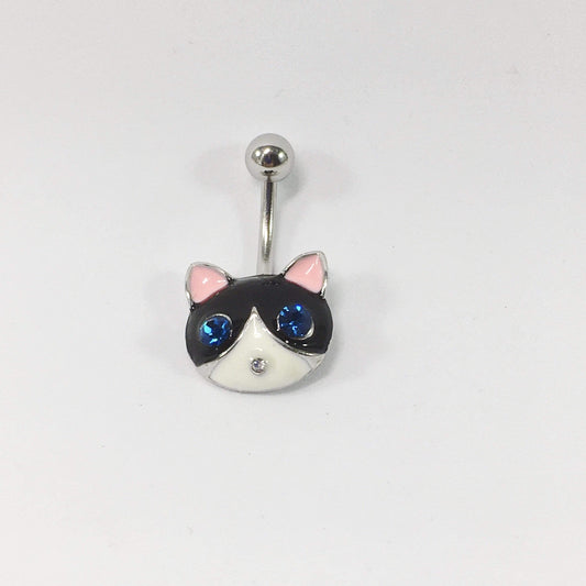 Black Cat Face Belly Bar By Jewelz Galore