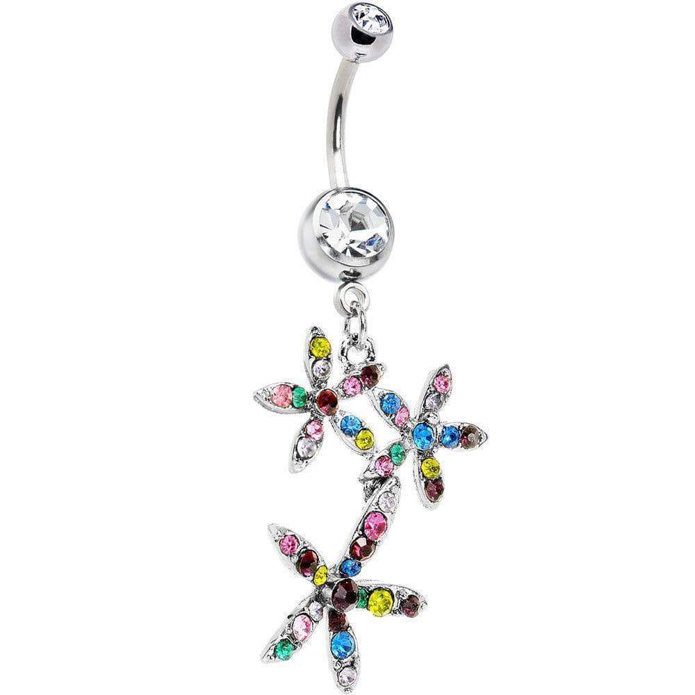 Multi Coloured Flowers Belly Bar Ladies Navel Bar By Jewelz Galore