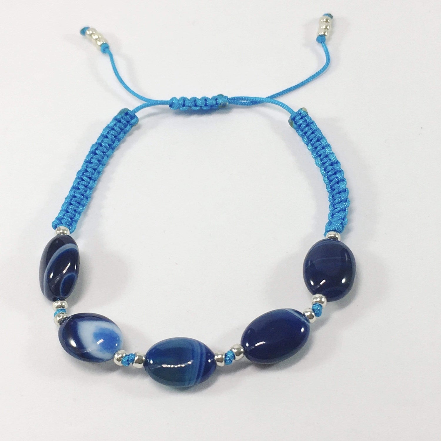 Blue Coloured Handmade Agate Gemstone Adjustable Bracelet 
