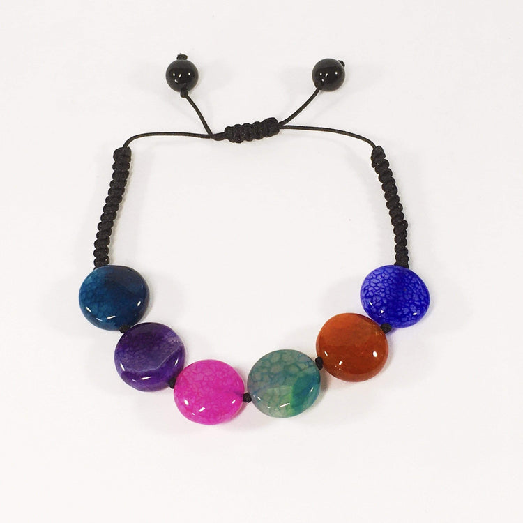 Handmade Colourful Multi Coloured Agate Gemstone Adjustable Bracelet | Jewelz Galore