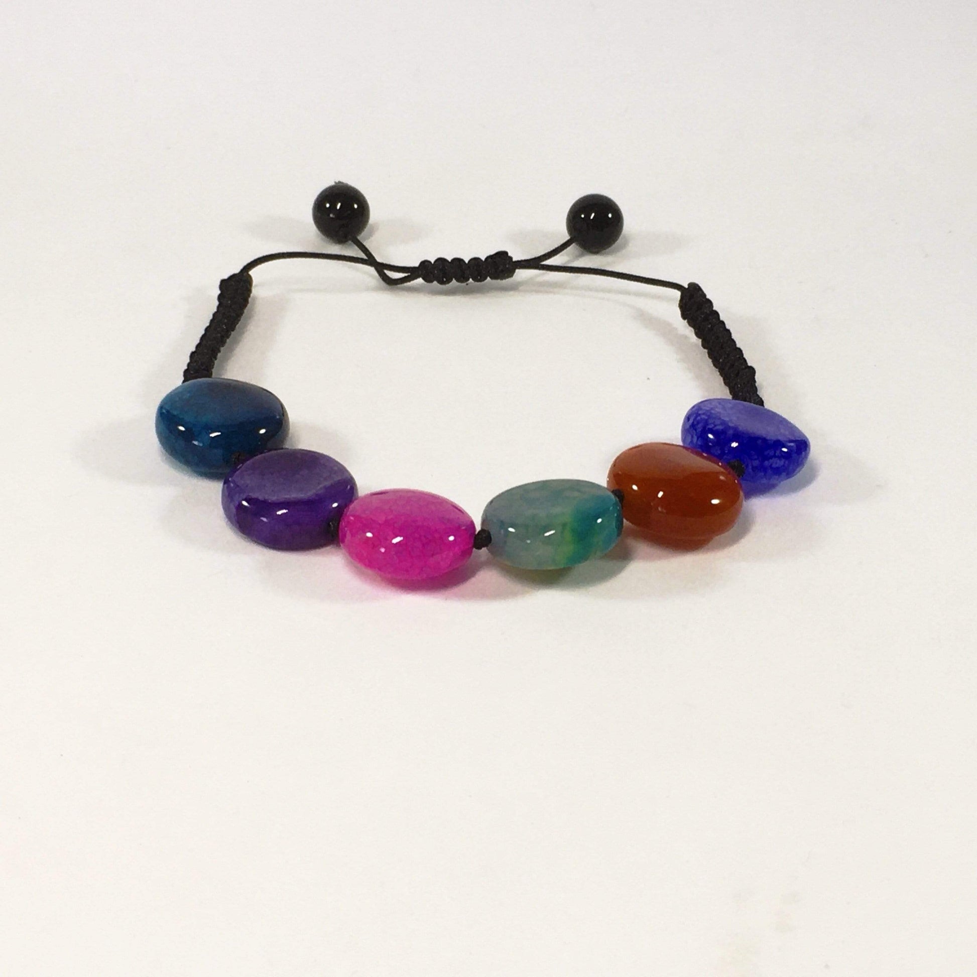 Handmade Colourful Multi Coloured Agate Gemstone Adjustable Bracelet | Jewelz Galore