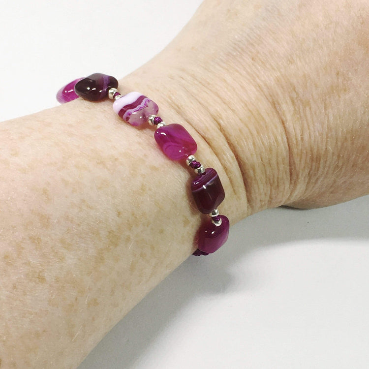 Purple Coloured Handmade Agate Gemstone Adjustable Bracelet 