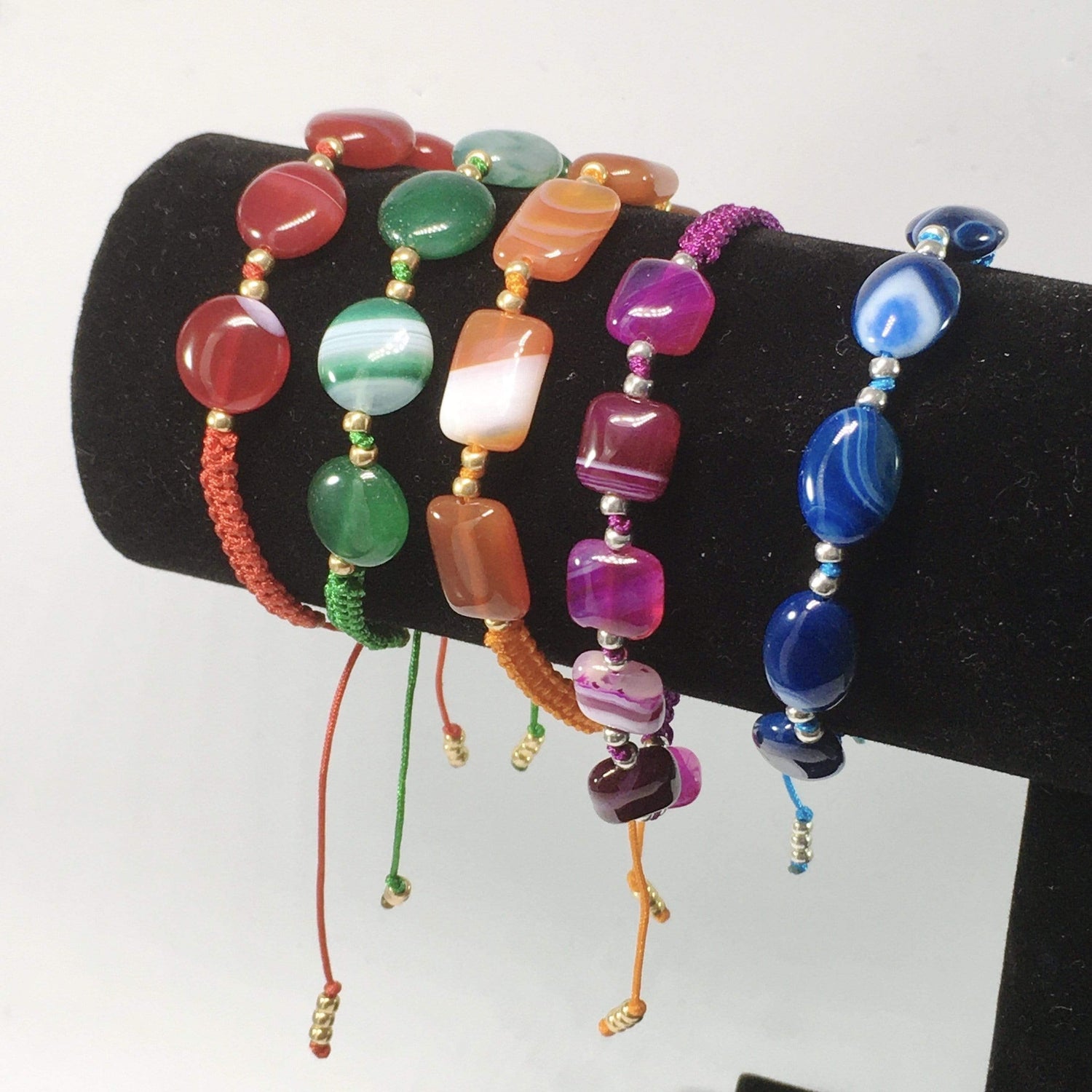 Coloured Handmade Agate Gemstone Adjustable Bracelet 
