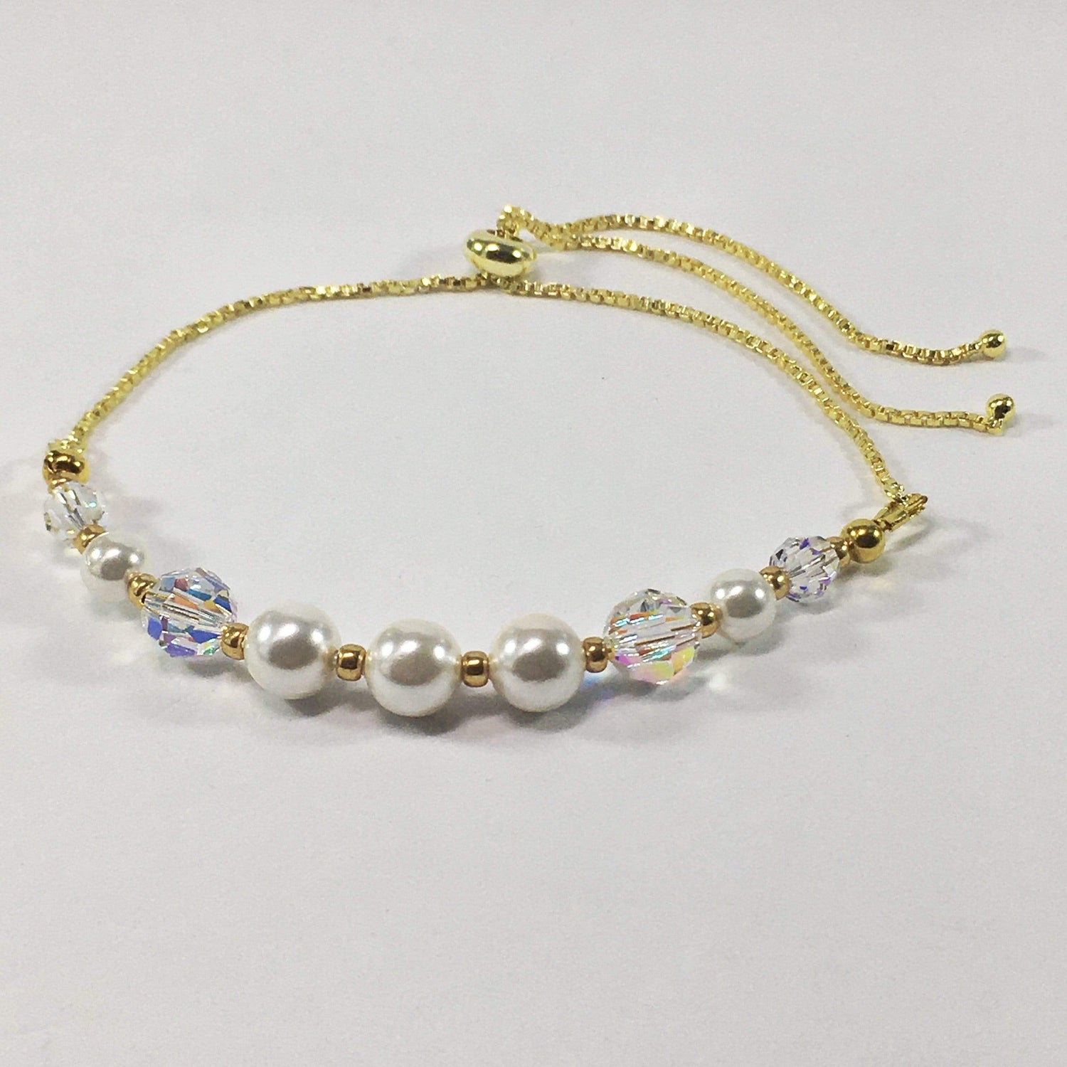 Shell Pearl And Swarovski Crystal Elements Slider Bracelet