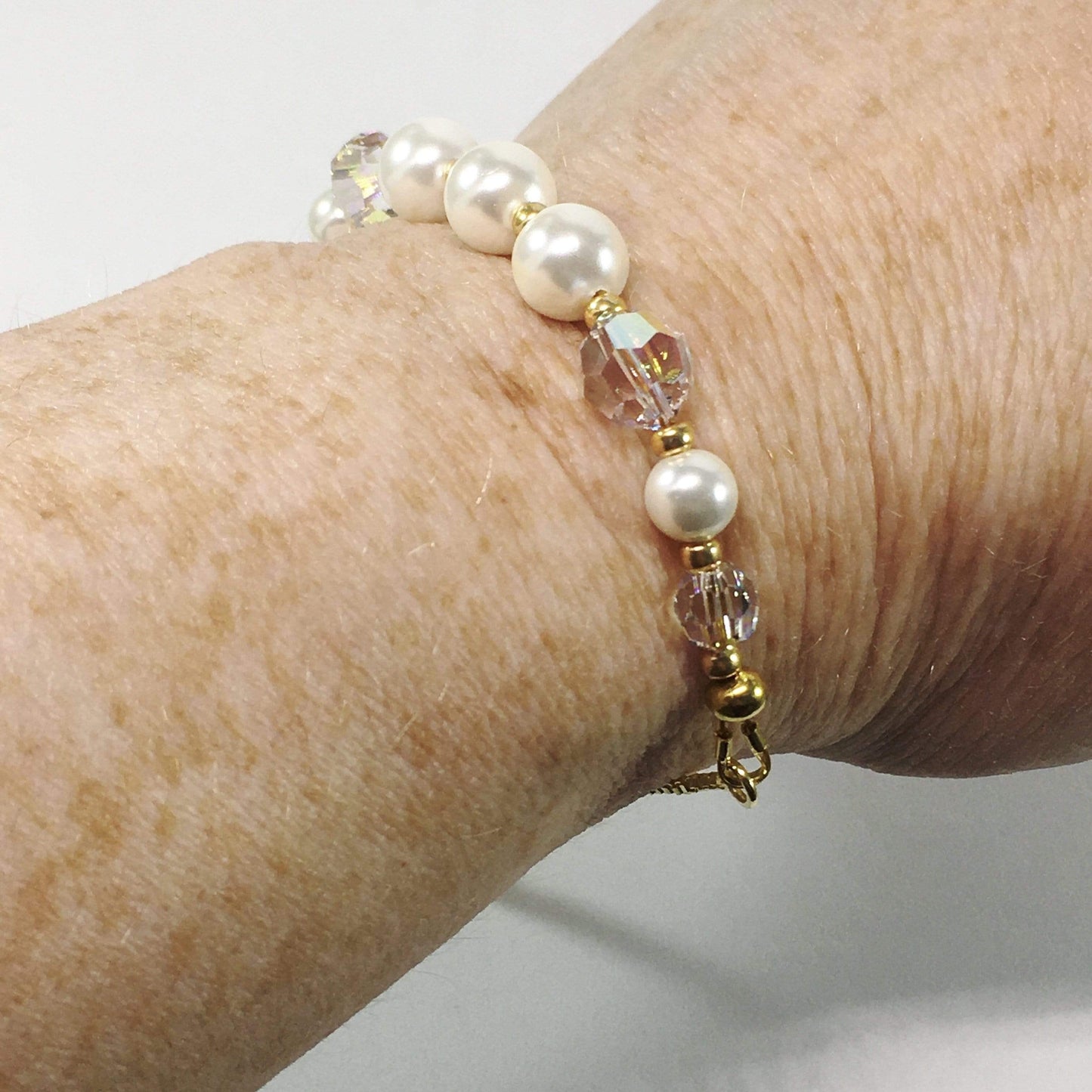 Shell Pearl And Swarovski Crystal Elements Slider Bracelet