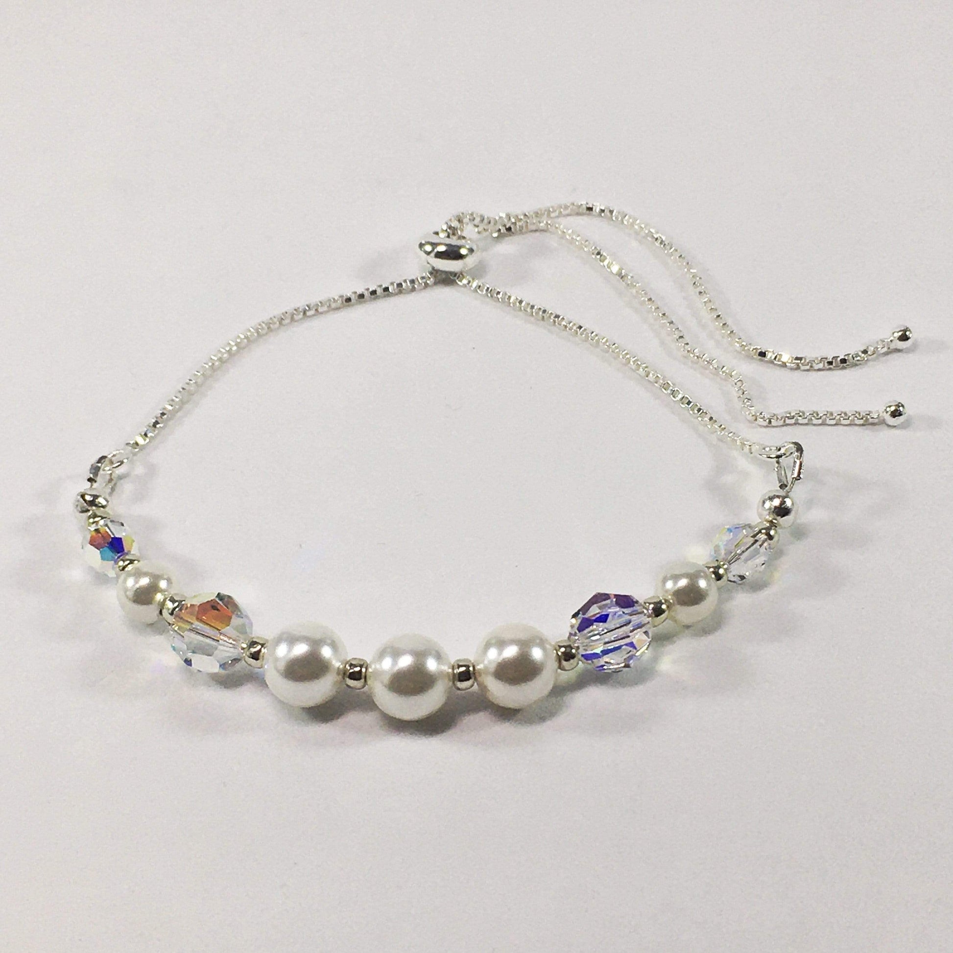 Shell Pearl And Swarovski Crystal Elements Slider Bracelet