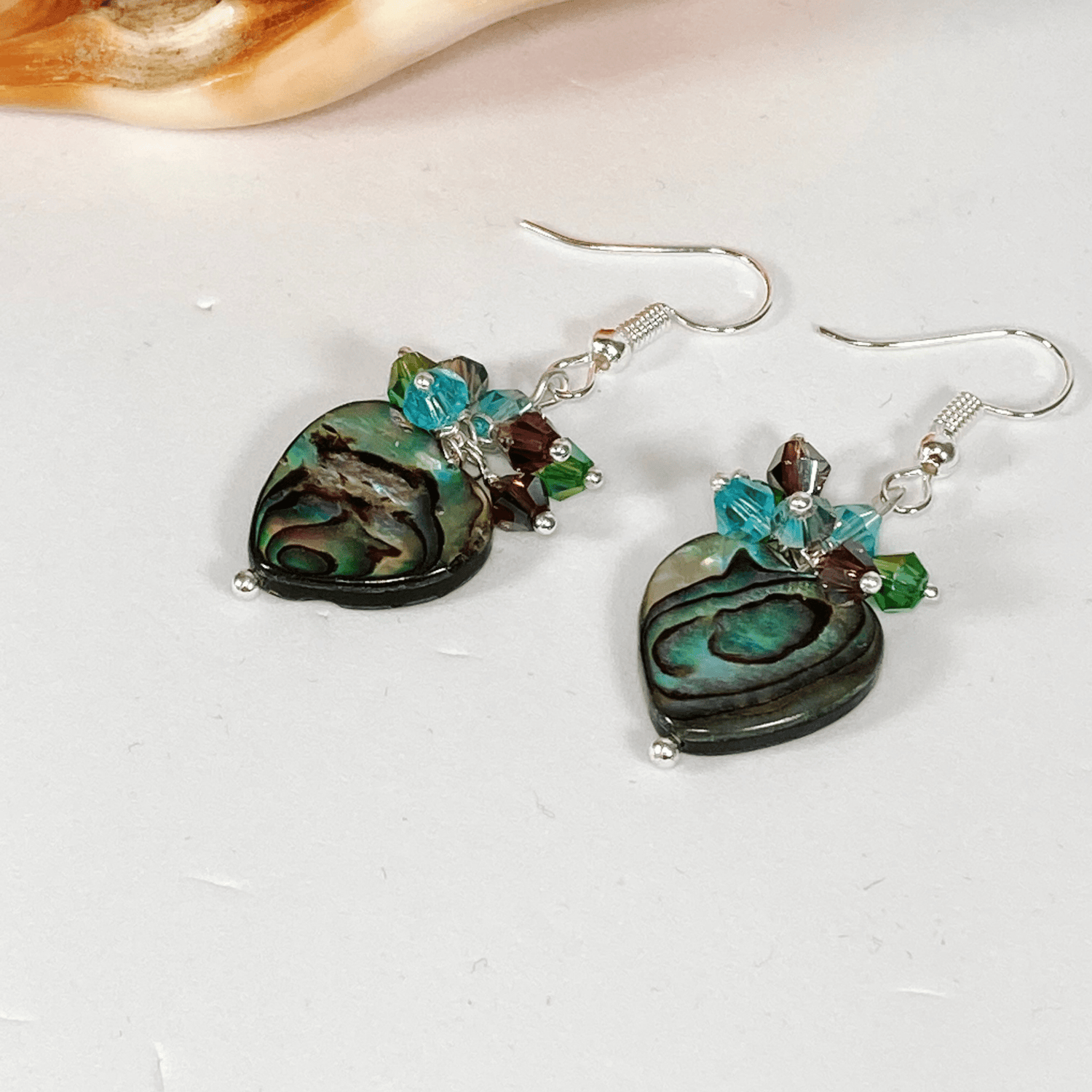 Handmade Abalone Gemstone Heart Earrings