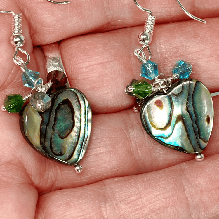 Handmade Abalone Gemstone Heart Earrings
