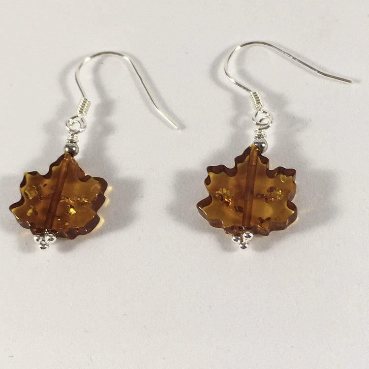 Handmade Baltic Amber Maple Leaf Gemstone And Sterling Silver Earrings