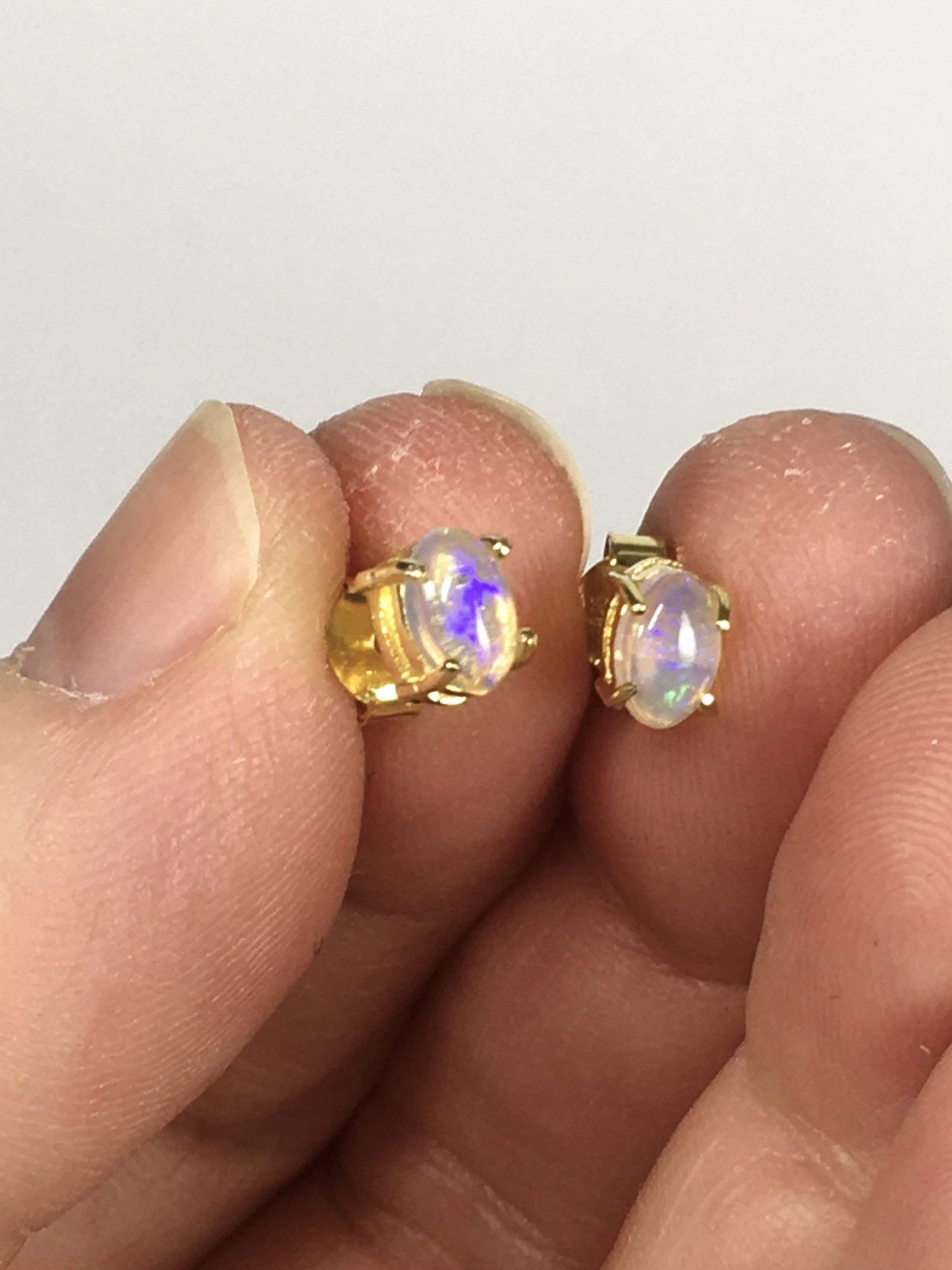 Handmade Sterling Silver Coober Pedy Opal Gemstone Stud Earrings | Jewelz Galore
