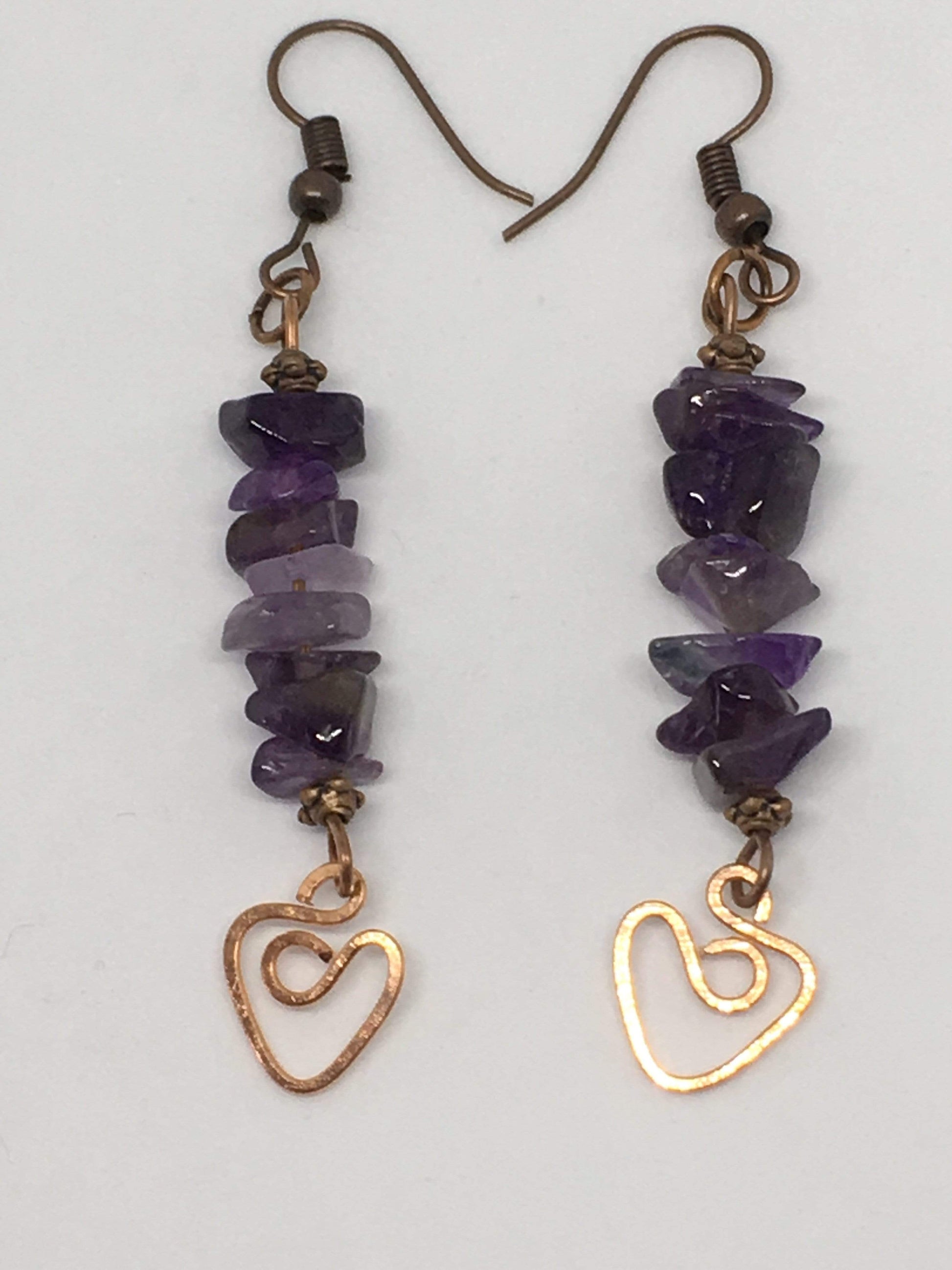 Earrings Copper / Amethyst Gemstone Dangle Heart Earrings Jewelz Galore Gemstone Heart Earrings | Jewelz Galore | Cambridge