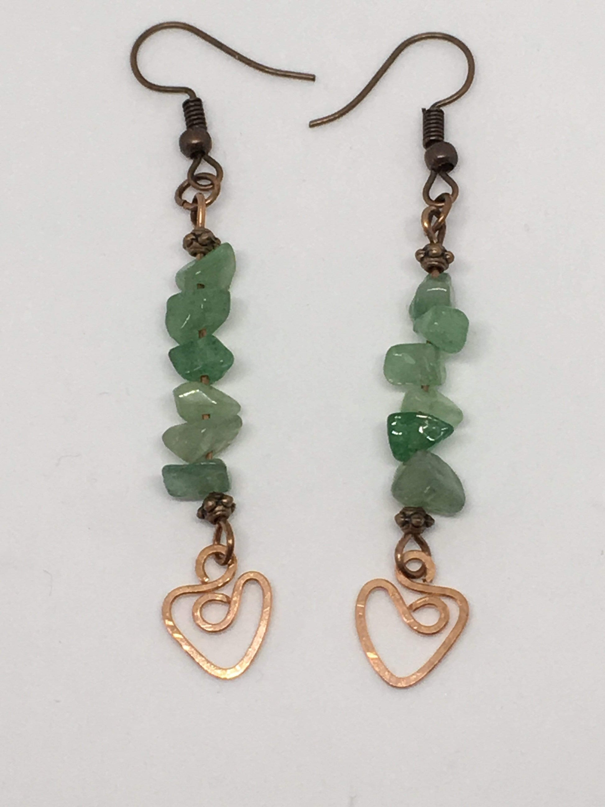 Earrings Copper / Green Aventurine Gemstone Dangle Heart Earrings Jewelz Galore Gemstone Heart Earrings | Jewelz Galore | Cambridge