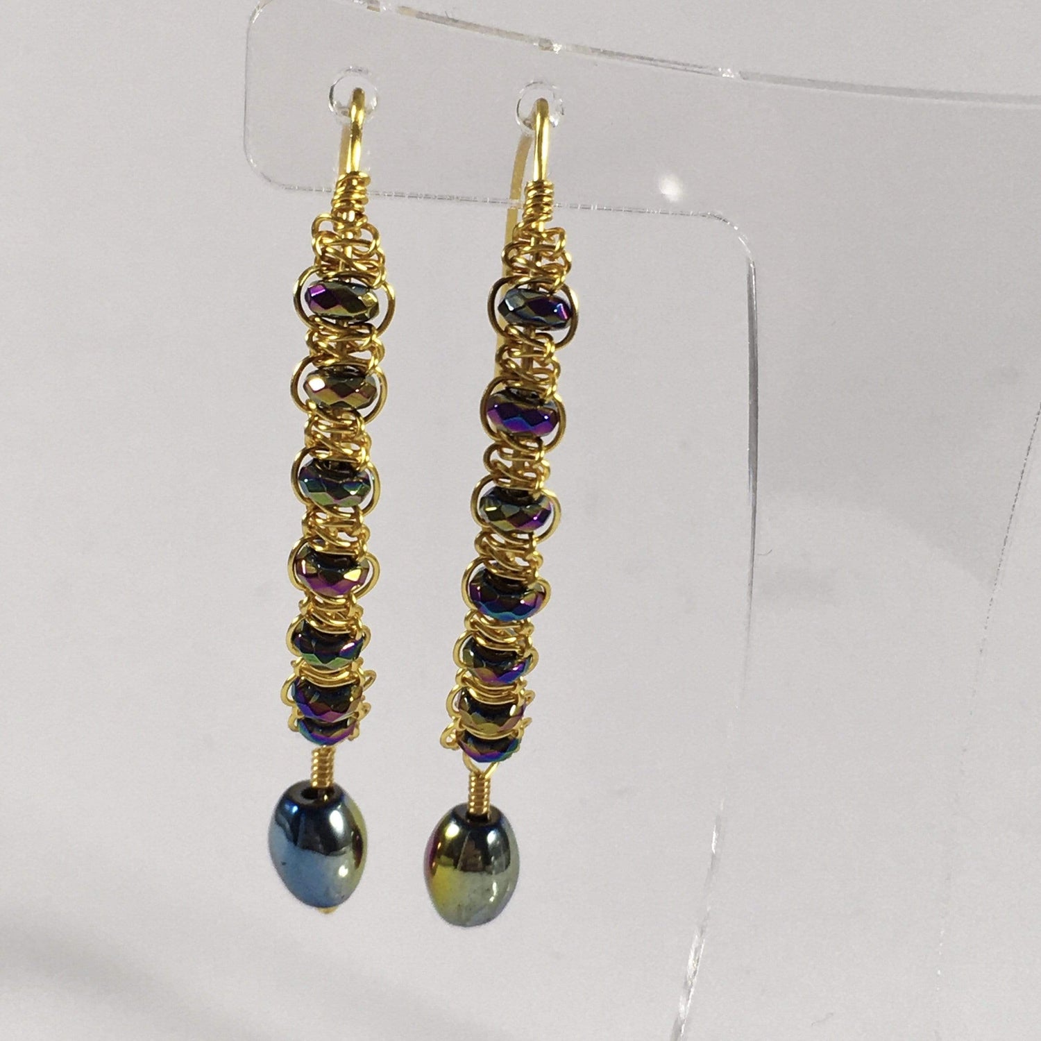 Handmade Rainbow Hematite Gemstone Macrame Earrings