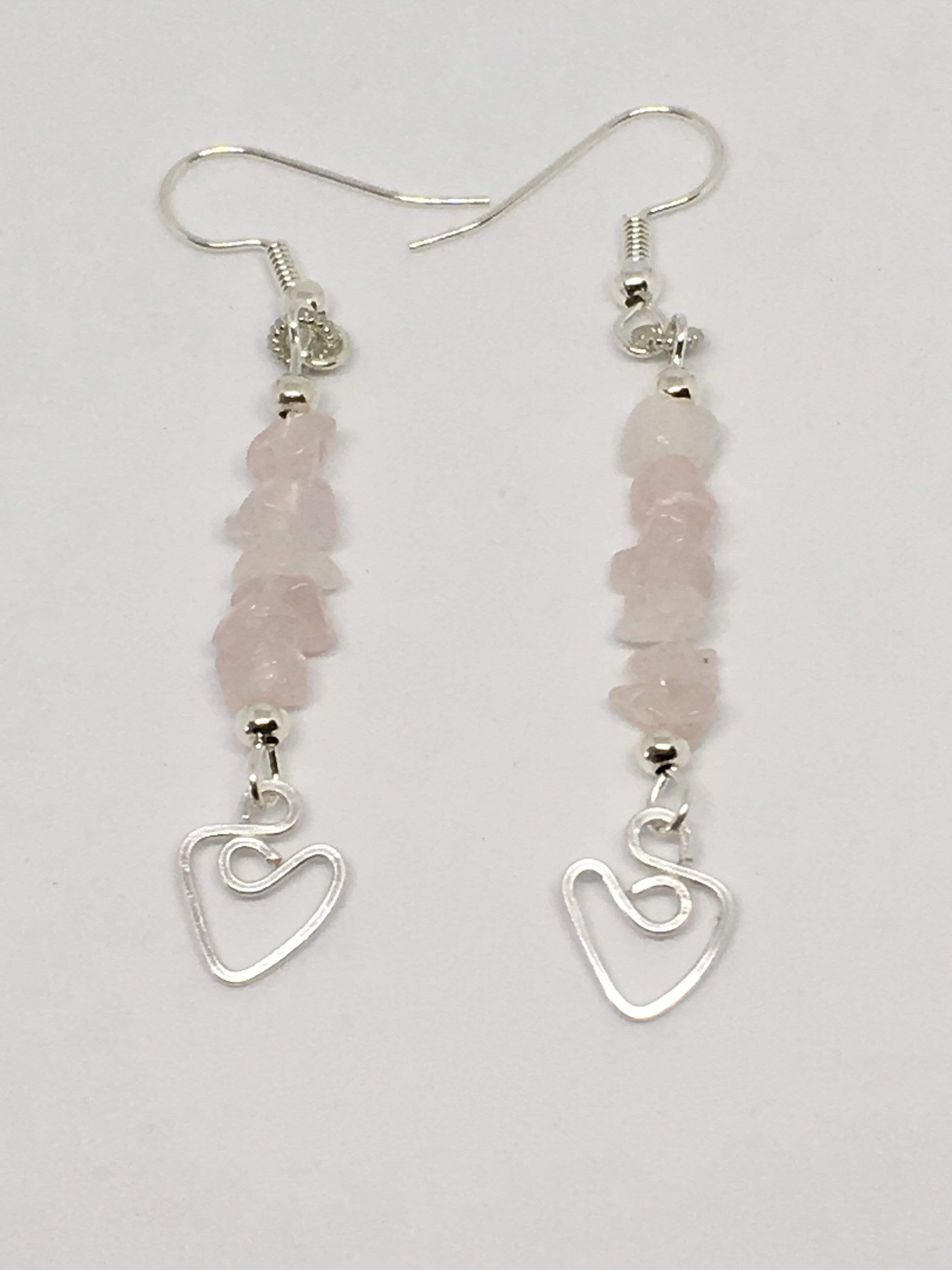 Earrings Silver Plated / Rose Quartz Gemstone Dangle Heart Earrings Jewelz Galore Gemstone Heart Earrings | Jewelz Galore | Cambridge