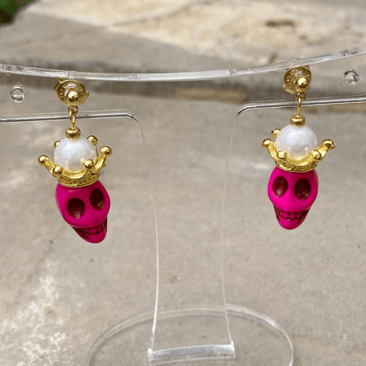 Handmade Howlite Skull Crown Gemstone Earrings